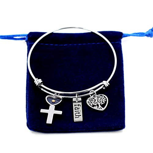 Image of Uloveido Stainless Steel Tree of Life Bangle Mustard Seed Pendant Faith Cuff Bracelet Gifts for Women Teen-Girls Y639
