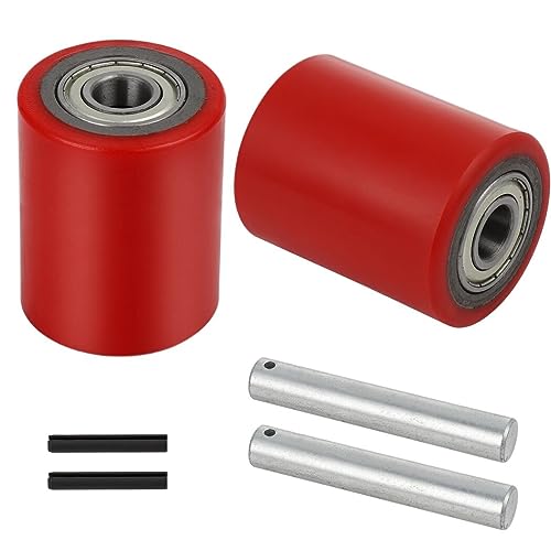 Image of 1 Pair Pallet Jack Load Wheels, Manual Pallet Jack Truck Wheels 3 inch x 3.75 inch with Bearings ID 20mm, Pallet Jack and Lift Truck Rear Wheel Replacement, Red(1 Pair)