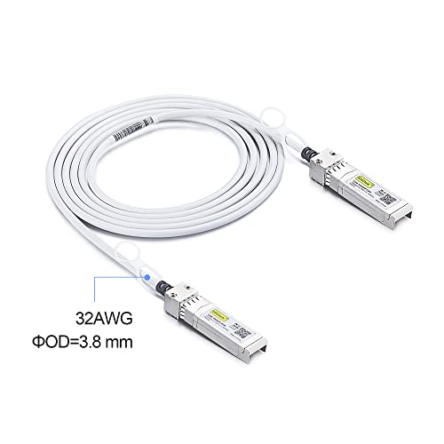 Image of [White] Colored 10G SFP+ DAC Cable - 32AWG Twinax SFP Cable for Cisco SFP-H10GB-CU0.25M, Ubiquiti UniFi, D-Link, Supermicro, Netgear, Mikrotik, Fortinet, 0.25-Meter(0.82ft), Pack of 2