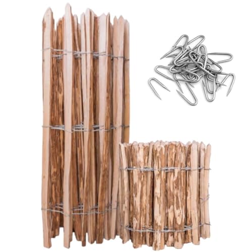 Sevico Staketenzaun imprägniert Haselnuss Holzzaun Haselnussholz Zaunlatte Rollzaun Kastanienzaun Gartenzaun 80 cm x 5m, Lattenabstand: 3-4 cm