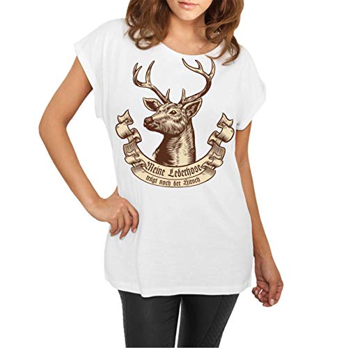 Frauen und Damen T-Shirt Meine Lederhose trägt noch der Hirsch Größe XS...
