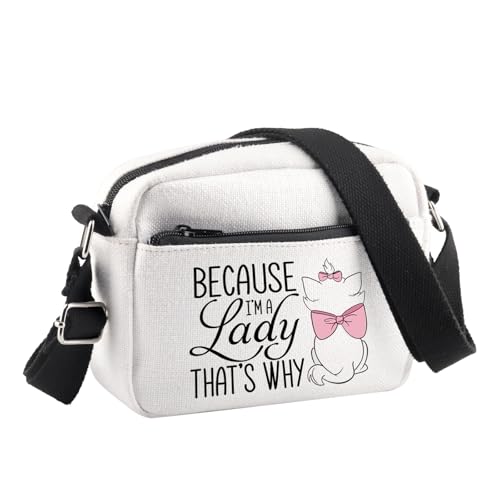 BDPWSS Cat Lover Crossbody Bag Because I'M A Lady That's Why Cats Ladies Gift Magic Kingdom Gift Cat Movie Merchandise
