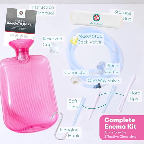 Image of Medi Grade Enema Kit for Adults, 2L Enema Bag for Colon Cleanse, Pink Set