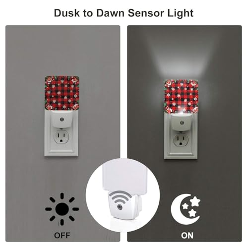 Image of Christmas Snowflakes Buffalo Plaid Farmhouse LED Plug-in Night Lamp 2 Piece Set, Auto Sensor Emergency Nightlights Set of 2 for Bedroom Kitchen Bathroom Toilet