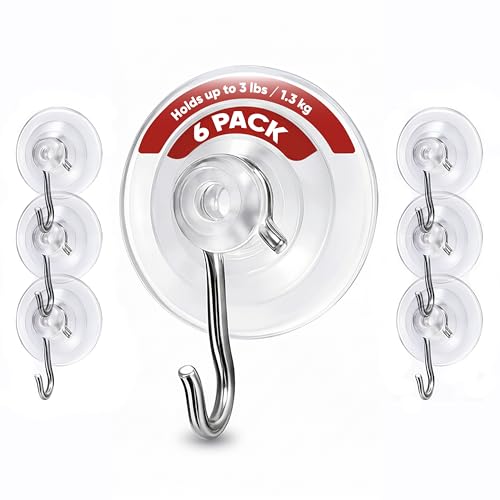 Holiday Joy Suction Cup Hooks for Shower 6Pack – Max Load 3LB Christmas Heavy Duty Suction Cup Hooks – Heavy Duty Wreath Hanger for Bathroom, Window, Towel, Shower Wall, Tile, Glass Door, Camper