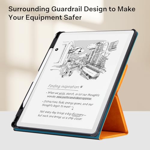 Image of CoBak Case for 11 inch Kindle Scribe 3rd Generation 2025, Kindle Scribe Colorsoft with Two Viewing Angles - All New PU Leather Cover with Auto Sleep Wake, Pen Holder. Orange Crossgrain
