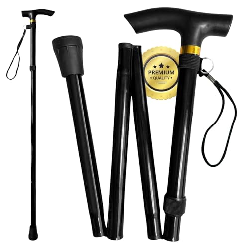 OrtoPrime Bastón Plegable y Extensible para Mayores - Bastones ortopédicos para Caminar Mujer Y Hombre Ancianos, Negro