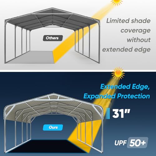 Image of ADVANCE OUTDOOR 2 Car Metal Carport, Heavy Duty 20x20 ft Garage Shelter with Pre-Drilled Holes, 30 PSF Snow Load, UV & Rust Resistant for Cars, Boats, Equipment