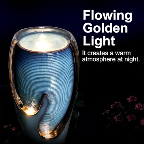 Image of Naturefalls 38.7 inch H Modern Outdoor Fountain - 4-Tiered Outdoor Garden Fountains with Contemporary Design&LED Light for Garden, Patio, Deck, Porch, Backyard and Home Art Decor