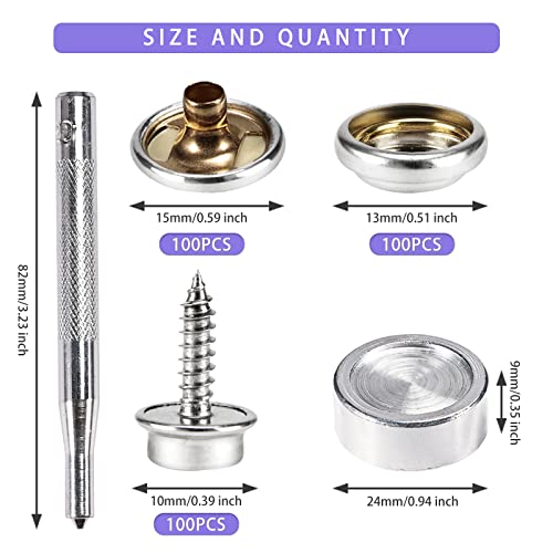 Heavy Duty Snap Fasteners Kit+Canvas Snap Kit, Cenoz Marine Grade Stainless Steel Snaps,Screw Snaps,Boat Cover Snaps,Carpet Snap Kit With Setting Tool For Boat Cover Furniture (Silver-300Pcs) #TOP2