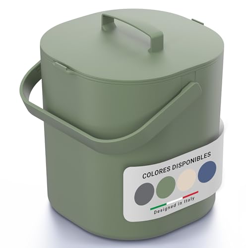 PTMS® Cubo Basura Orgánica 6L – Cubo Basura Pequeño con Tapa colgable y Rejilla Interior – Apto para lavavajillas y a Prueba de olores – Cubo Basura Organica Pequeño con diseño Moderno