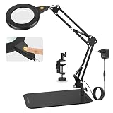 Lámpara de Aumento, 2 en 1 Lampara de mesa, Lupa con Luz y Soporte, Lámpara de Trabajo con Pinza y Modo de 3 Colores,Lámpara de Escritorio para Lectura, Reparación, Lampara de trabajo