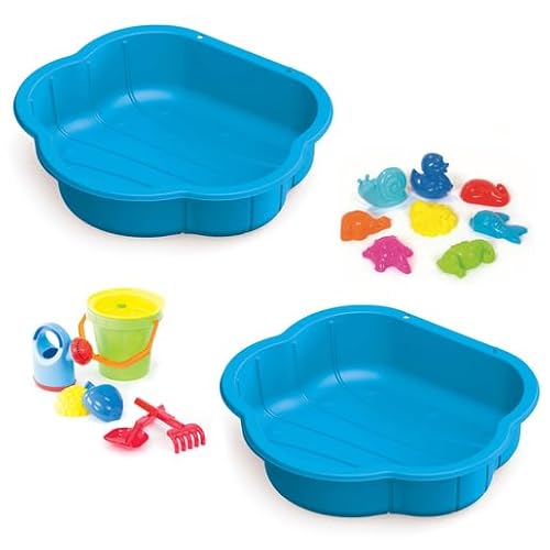 Water and Sand Pit with Accessories Outdoor Toy For Children From 3 Years Sand Pit With Lid Sandpit Toys Plastic Pool Kids Shell Paddling Pool Paddling Pool Hard Plastic Shell (Blue)