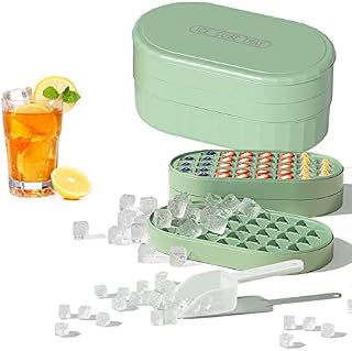 Ice Cube Tray with Lid and Bin, 72 Ice Cube Mould Silicone with 1 Ice Storage Box, 1 Ice Shovel, All Ice Cubes Fall Off in One Second, Suitable for Ice Making, Baby Food, Whiskey, Drinks(Green)