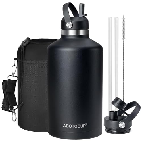 Image of 64 oz Water Bottle,Half Gallon Stainless Steel Water Bottles Insulated,Double Wall & Leak Proof, Travel,Football,Gym,Camping Essentials,Keep Cold All Day,Black