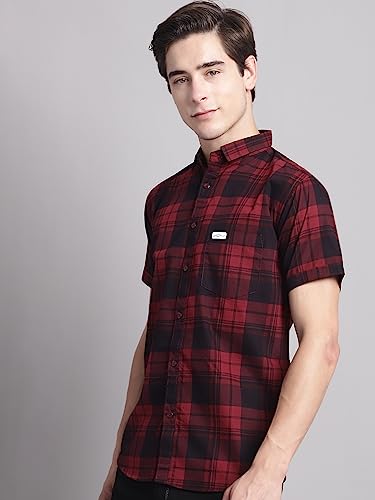 Image of Majestic Man Men Cotton Checkered Half Sleeve Slim Fit Casual Shirt