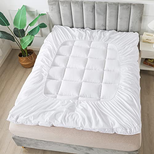 Sufuee Mattress Topper King 400Tc Cotton Mattress Pad With Deep Pocket - Extra Thick 2" Thick Quilted Pillow Top Down Alternative Fill #TOP5