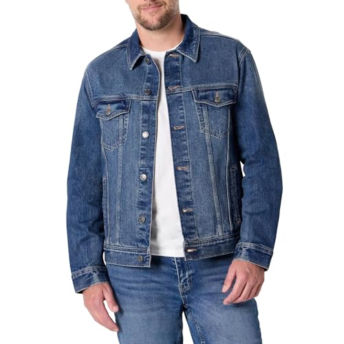 Amazon Essentials Herren Regular-Fit Denim-Jacke mit geringem Stretchanteil, Stone Mittlere Waschung, L