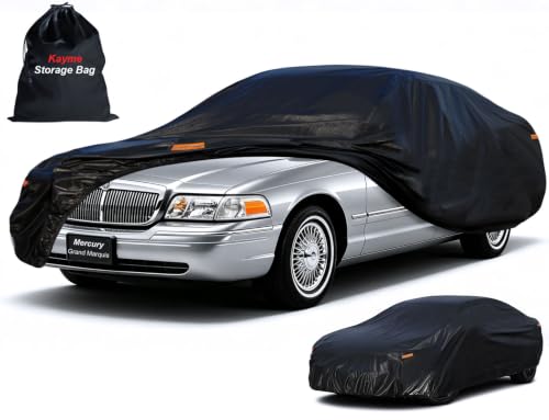 Image of Kayme 7 Layers Sedan Car Cover Custom Fit for Mercury Grand Marquis, Ford Crown Victoria, Lincoln Town Car, Waterproof All Weather for Automobiles, Rain Sun UV Protection.Black