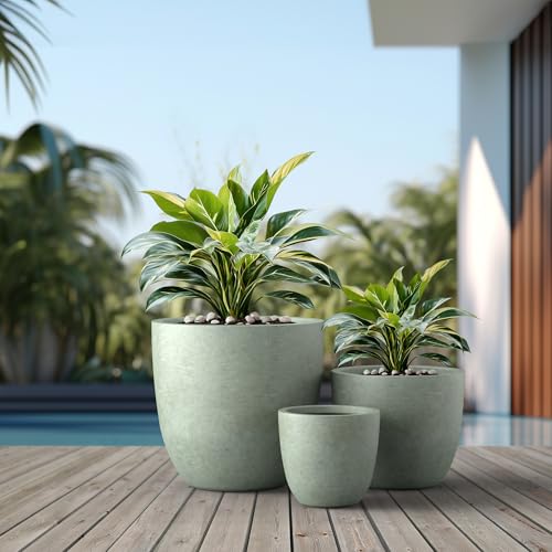 Image of Kante Set of 3 Mint Green Concrete Bowl Planters 18 inch 14 inch 10 inch Dia