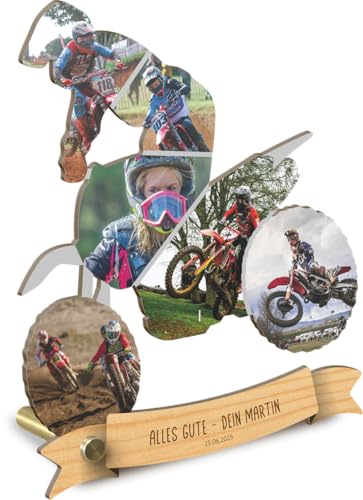 Motoross Geschenk personalisiert - Foto Holzbild opt. mit Sockel - Motorad Geschenke, Cross Geschenk für Männer, Frauen und Kinder, Motor Rad...
