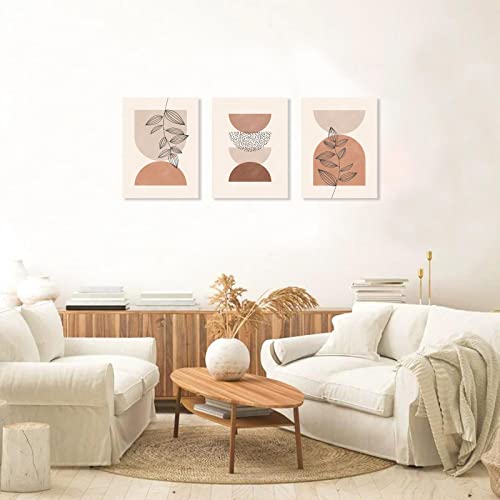 Minimalist Boho Wall Art Set Of 3, Mid-Century Modern Wall Prints, Framed Neutral Abstract Geometric Prints Moon Botanical Artwork Paintings Posters Large Boho Wall Decor Ready To Hang For Bathroom Bedroom Living Room Boho Room Decor (12"X16") #TOP1