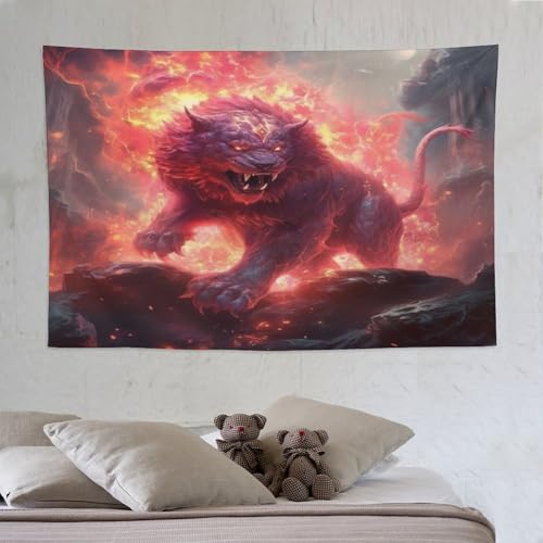 Tapisserie art mural lion pour créer une ambiance bohème chic dans votre chambre