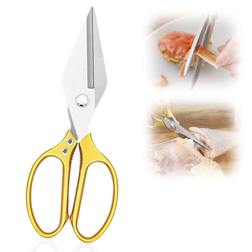 Küchenschere, Edelstahl Haushaltsschere Geflügelschere, Allzweckschere für Fleisch, Huhn, Knochen, Geflügel, Gemüse (Gold)