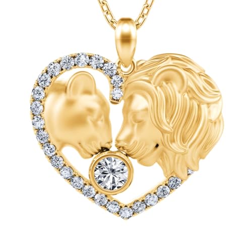 Collier lion Roi et Reine en pierres de zircone finition luxe