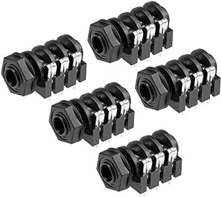 sourcing map PCB Mount 6.35mm 6 Pin Socket Headphone Stereo Jack Audio Video Connector Black 5Pcs
