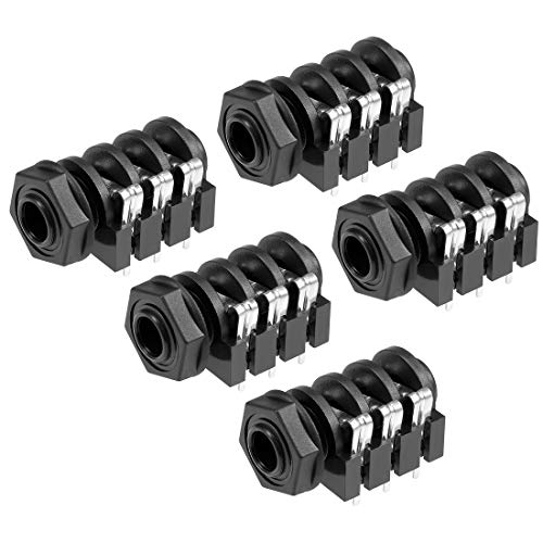 uxcell socket jack estéreo 6.35mm 6 pines 5 piezas negro miniatura 1