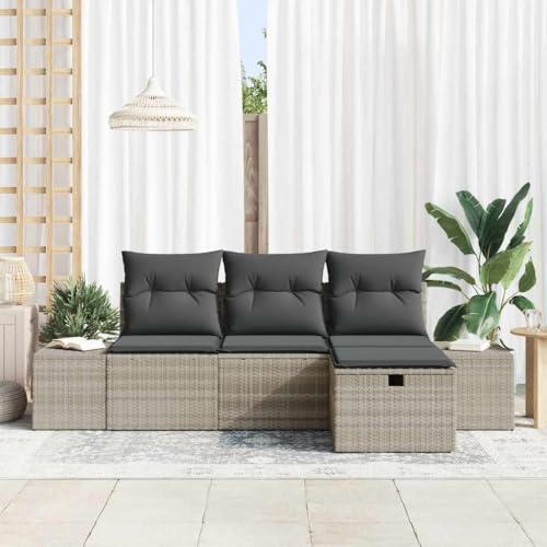 Ensemble canapé de jardin polyrotin gris clair, mobilier extérieur modulable 4 places
