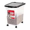 IRIS USA WeatherPro Airtight Dog Food Storage Container, Up to 50 lbs, Removable Wheels, for Dog Cat Bird and other Pet Food Storage Bin, Keep Fresh, Translucent Body, Easy Mobility, Clear/Black