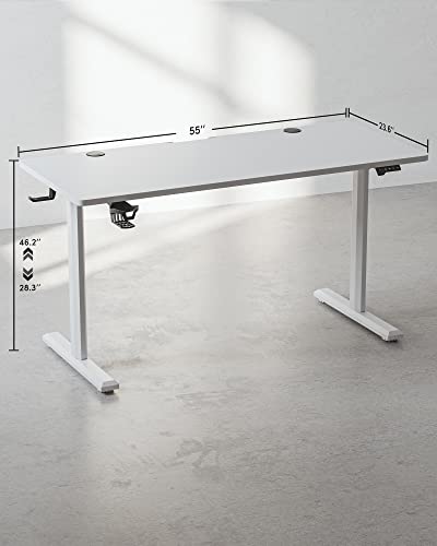 Image of FEZIBO Height Adjustable Electric Standing Desk, 55 x 24 Inches Stand up Table, Sit Stand Home Office Desk with Splice Board, White