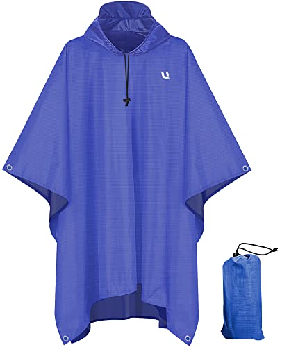 UNIQUEBELLA Poncho de lluvia 3 en 1 multiusos Poncho ligero impermeable con capucha – Reutilizable camping tienda de campaña para mujer/hombre al aire libre senderismo pesca, azul marino, Talla única