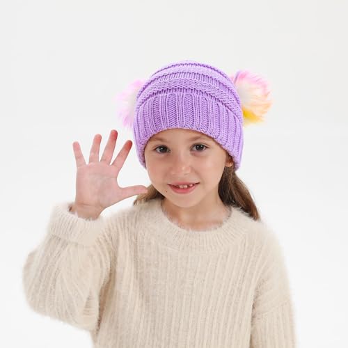 Kids Beanie Hat Winter Knitted Pom Beanie Hat for Toddler Girl with Warm Fleece Lined Indoor Outdoor 5