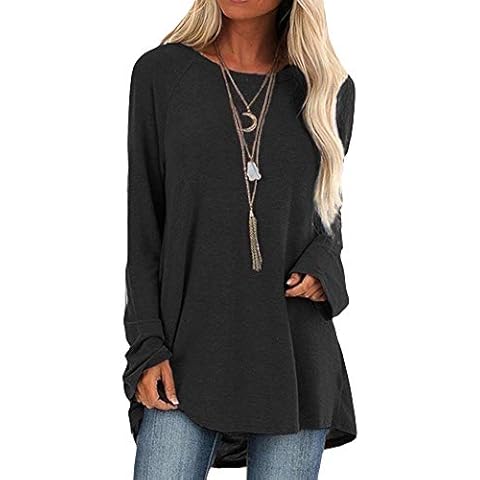 Colisha Womens Tops Dandelion Print Long Sleeve T Shirts Ladies Round Neck Baggy Tunic Blouse Loose Plus Size 5XL Solid Black Cover