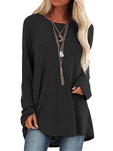 Colisha Tunique ample à manches longues pour femme avec imprimé pissenlit, col rond, grande taille, noir uni, XXXL Cover