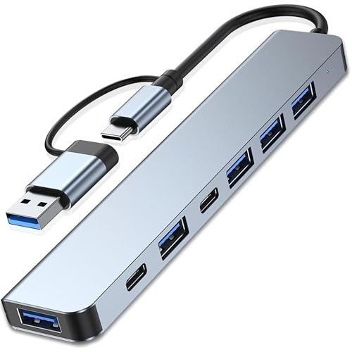 Hub USB C 7 en 1, adaptateur USB C avec USB 3.0 + 2 Type C, charge PD 100 W, 5 ports USB 3.0, USB C Hub multiport pour ordinateurs portables, compatible PC, tablette, MacBook Air/Pro, iPad Pro, iPhone