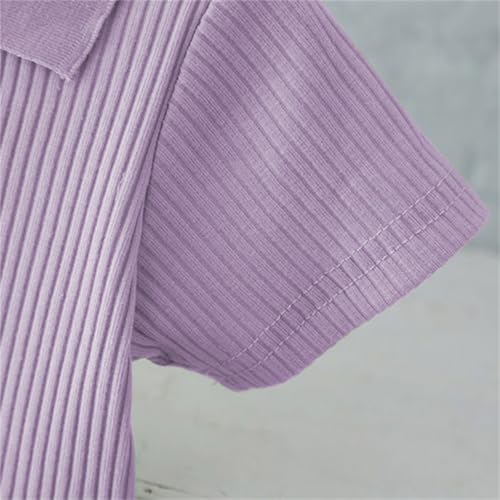 Kids Girls Knit 2 Piece Set Short Sleeve Button Down Shirt + Drawstring Pants Toddler Cotton 𝐋oungewear Ribbed Knit Set4