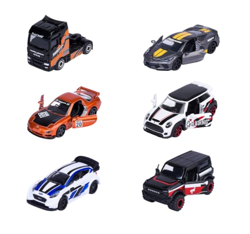 Majorette Auto Racing-Car Premium (1 Modellauto) - Spielzeugauto aus Metall mit Freilauf, Federung und z.T. zu öffnendem Teil, zufällige Auswahl aus 12 Autos für Kinder ab 3 Jahre, 7.5 cm