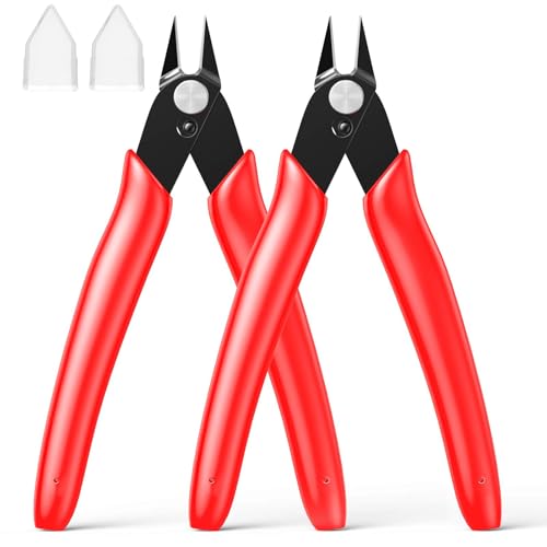 Image of Small Wire Cutters 2-Pack Diagonal Flush Cutters 5 inch Red | for Zip Ties, Model, Jewelry Making, 3d Printer Filament, Electronics, Confined Areas