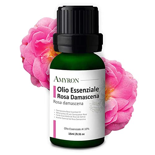 Olio Essenziale Rosa Damascena AMYRON al 10% | Diluito Con olio di jojoba 15ml Naturale Al 100% Ideale Per Aromaterapia E Diffusore Oli Essenziali | Massaggi aromatici | Uso Topico.