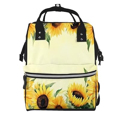 Pioyoku Sunflowers On A Yellow Background Print Diaper Bag Backpack -Multifunction Travel Baby Diaper Bag,Baby Bags For Girls Boys