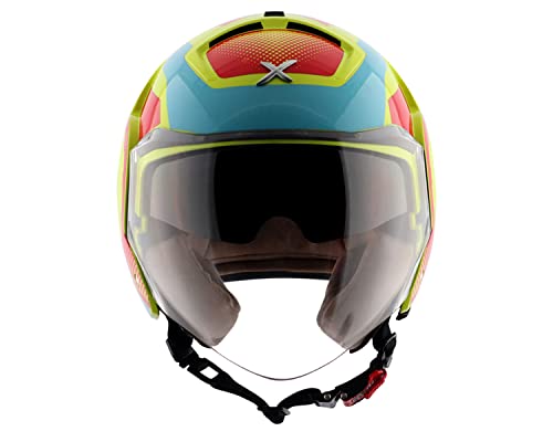 Image of Axor Striker Ultron ISI ECE DOT Certified Lightweight Open Face Dual Visor Helmet for Men and Women with Outer Clear Visor and Inner Smoke Sun Visor Neon Yellow Red(XL)