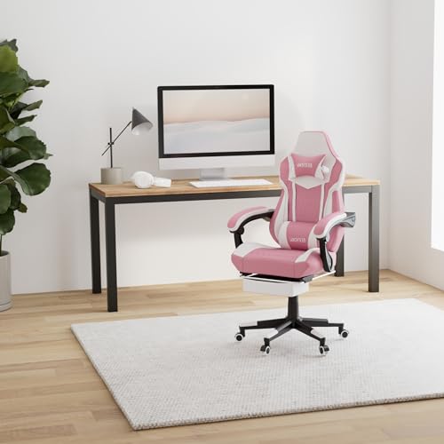 Gaming-Chair-with-Footrest-High-Back-Gaming-Chairs-PVC-Leather-Ergonomic-Gamer-Chair-with-Adjustable-Headrest-Lumbar-Support-Racing-Style-Video-Gaming-Chair-for-OfficeHome-Pink Gaming Chair with Footrest High Back Gaming Chairs PVC Leather Ergonomic Gamer Chair with Adjustable Headrest Lumbar Support Racing Style Video Gaming Chair for OfficeHome Pink