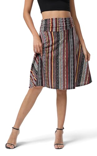 Image of Urban CoCo Women's Ruched High Waist Knee Length Jersey A-Line Stretchy Flared Casual Skirt