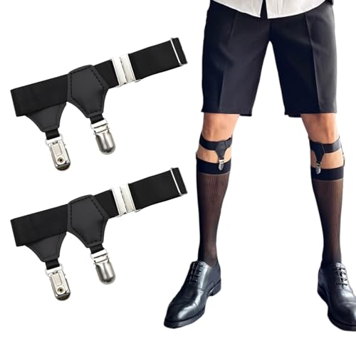 1 Paio di Giarrettiere Elastiche per Calze Uomo con Chiusura non Antiscivolo, Clip di Bloccaggio Regolabili, Bretelle Reggicalze per Fissare al Vostro Posto, Nero