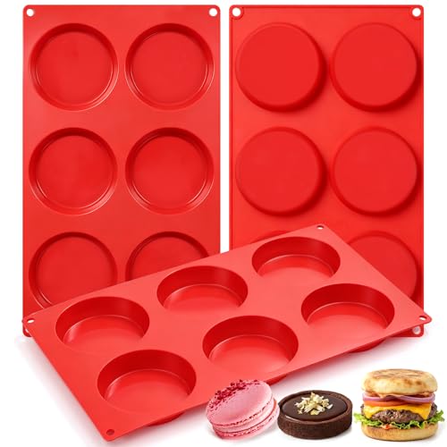 CAKETIME Muffin Top Pan Silicone Egg Molds for Breakfast Sandwiches 3 Inch Round Silicone Baking Molds for Baking English Muffins Whoopie Pies Corn Bread Egg Bites Cookie Tarts 3 Pack