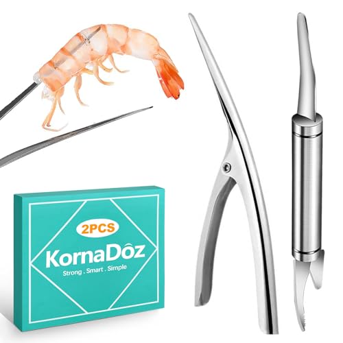 KornaDoz 2 Pack Stainless Steel Shrimp Peeler and Deveiner Tool, Multifunctional Shrimp Cleaner Knife for Effortless Seafood Prep, Professional Shrimp Cleaning Gadget for Home Kitchen